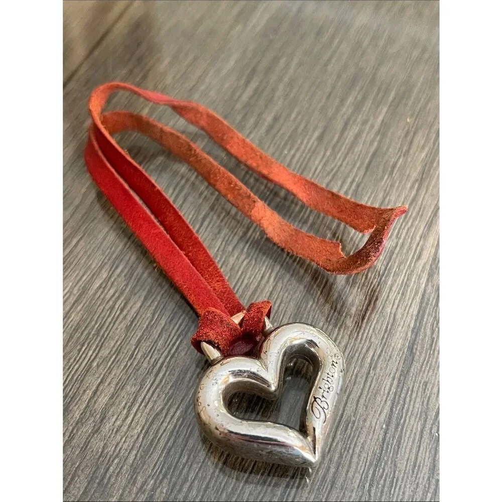 Brighton Replacement Heart Fob Hang Tag Red Leather - Silver-tone Heart